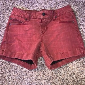 red jean shorts